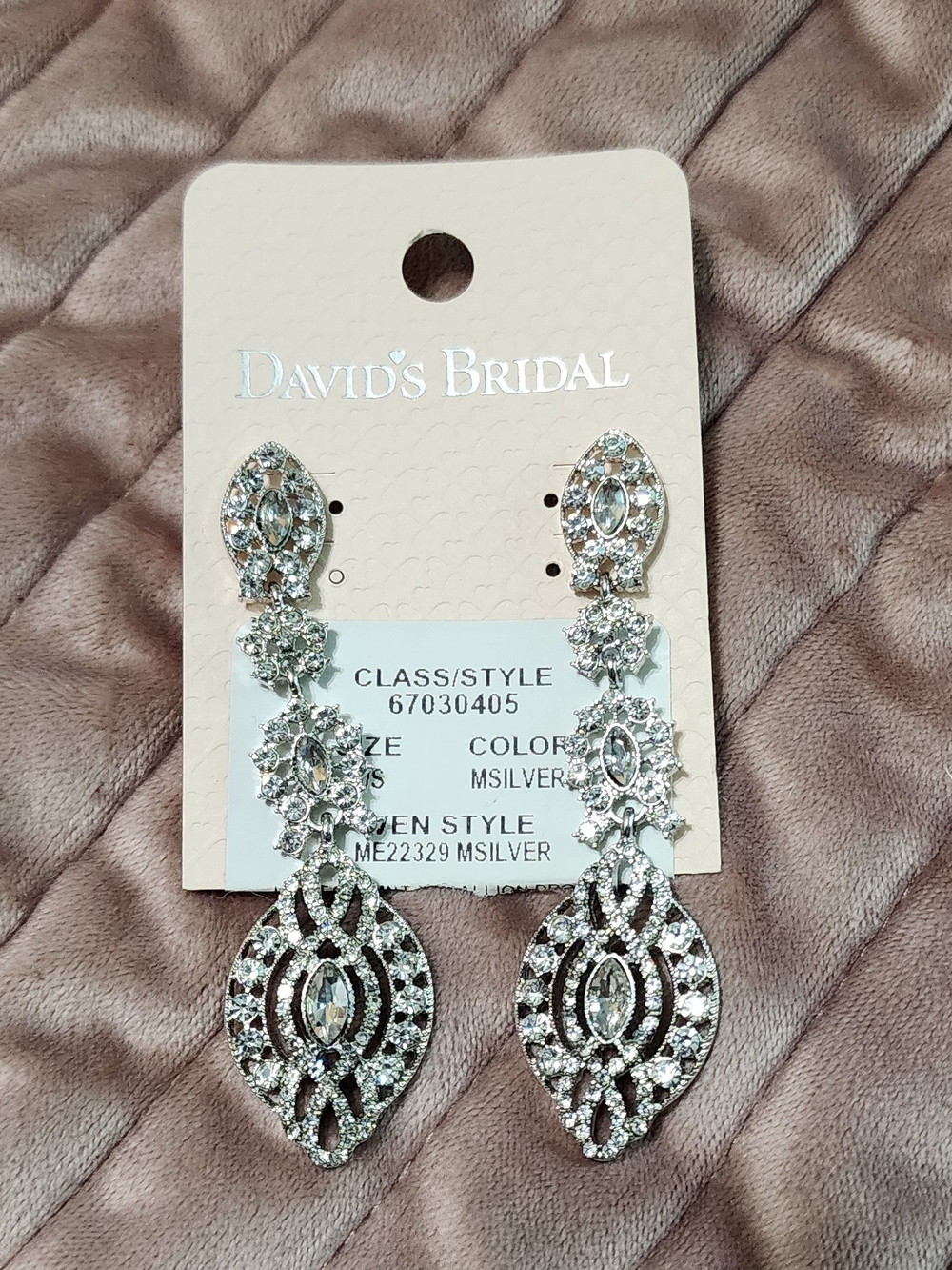 David's Bridal Silver Rhinestone Chandelier Drop Earrings